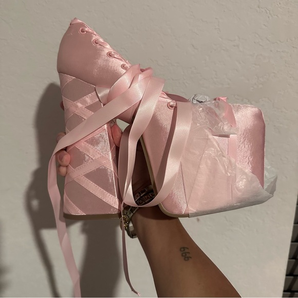 sweet sonata ballet wrap heels in pink by sugar thrillz (dolls kill) - Picture 11 of 15